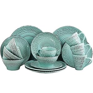 Elama ELM ad onde Malibu 16-piece Dinnerware set in grès, turchese