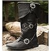 Medieval Knight Boots for Adults Cosplay - Viking Retro Long Shaft Leather Cuffed Shoes - PU Leather Boots Renaissance Plus Size Boot Shoes with Belt Buckle,Black,43 #1