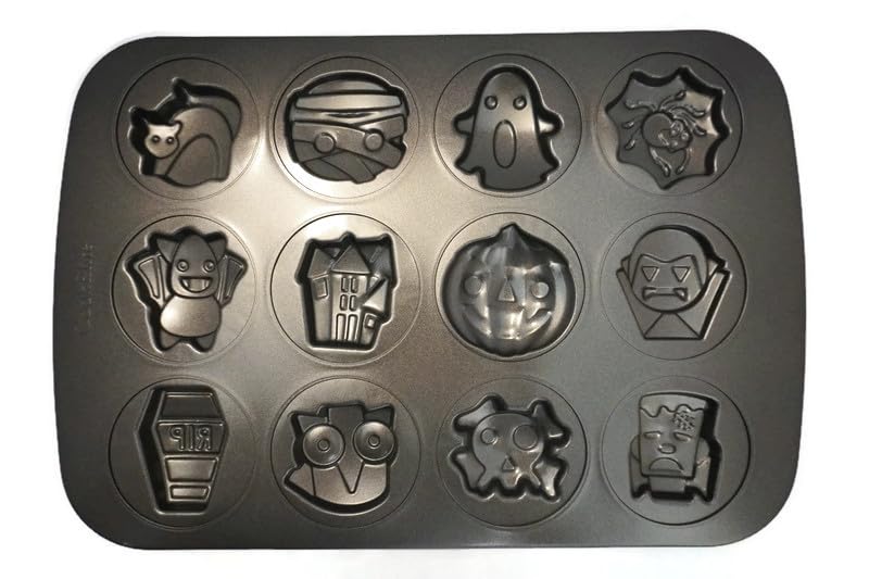 CookElite Premium Halloween Shapes Non-Stick Carbon Steel Baking Pan with 12 Cavities