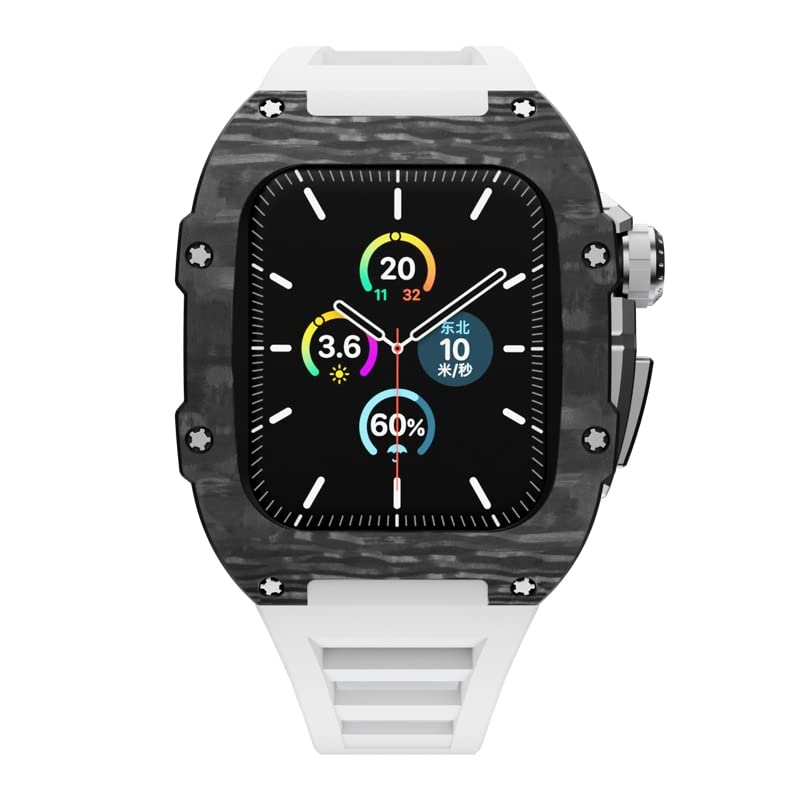 - Real Carbon Fiber Case Modification Kit for Apple Watch Series 8 7 6 SE 5 4 Stainless Steel Case+Rubber Strap for iWatch 41mm 45mm (Color : White, Size : 45MM for Series 8)
