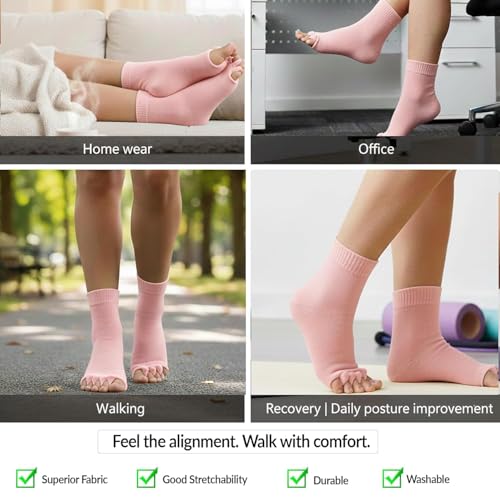Image of Foot Alignment Orthopedic Cotton Socks for Men & Women | Five Toe Separator | Foot Pain Relief | Bunion Corrector | Plantar Fasciitis Support |Free Size | SkyBlue-BabyPink | 2 Pair | UK8-11