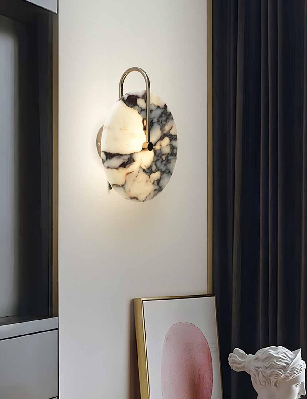Kinkiet wewnętrzny z naturalnego marmuru i alabastru Led nowoczesny styl okrągły alabaster kamienny do łazienki salon sypialnia korytarz