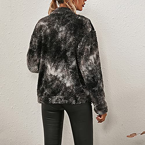 BDCUYAHSKL Herfst en winter vrouwen casual mode revers tie-dye bedrukte zakken dubbelzijdig pluche lange mouwen losse… - Image 7