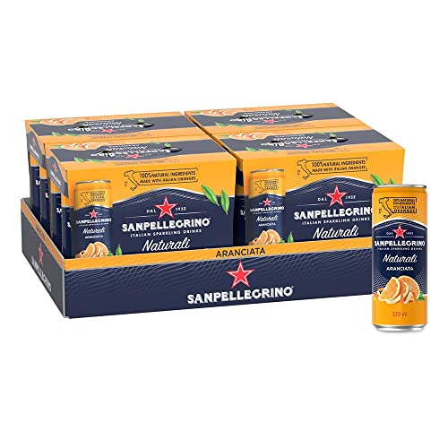 San Pellegrino Naturali - Bebida espumosa italiana Aranciata, naranja, lata de 330 ml, 24 latas en total