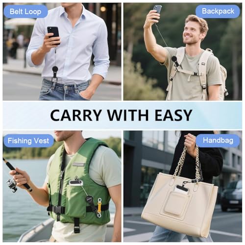 Image of ZORBES23.6in Telescopic Phone Holder with Metal Carabiner & Swivel Tether Tab, Steel Wire Extendable Cell Phone Mount Multipurpose Badge Holder ID Card Holder for Backpack, Keyring, Outdoor Use
