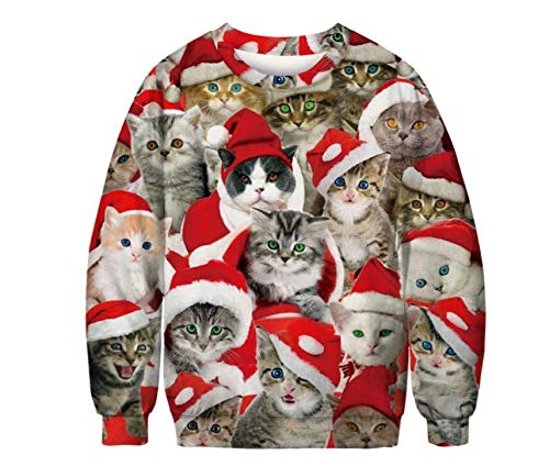 Otherunisex Men Women Christmas Sweater Cat Printed Vacation Santa