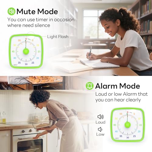 Image of Yunbaoit Visual Timer with Night Light, 60-Minute Dinosaur Countdown Timer for Kids and Adults, Time Management Tool for Home, School, Kitchen, or Office (Green)