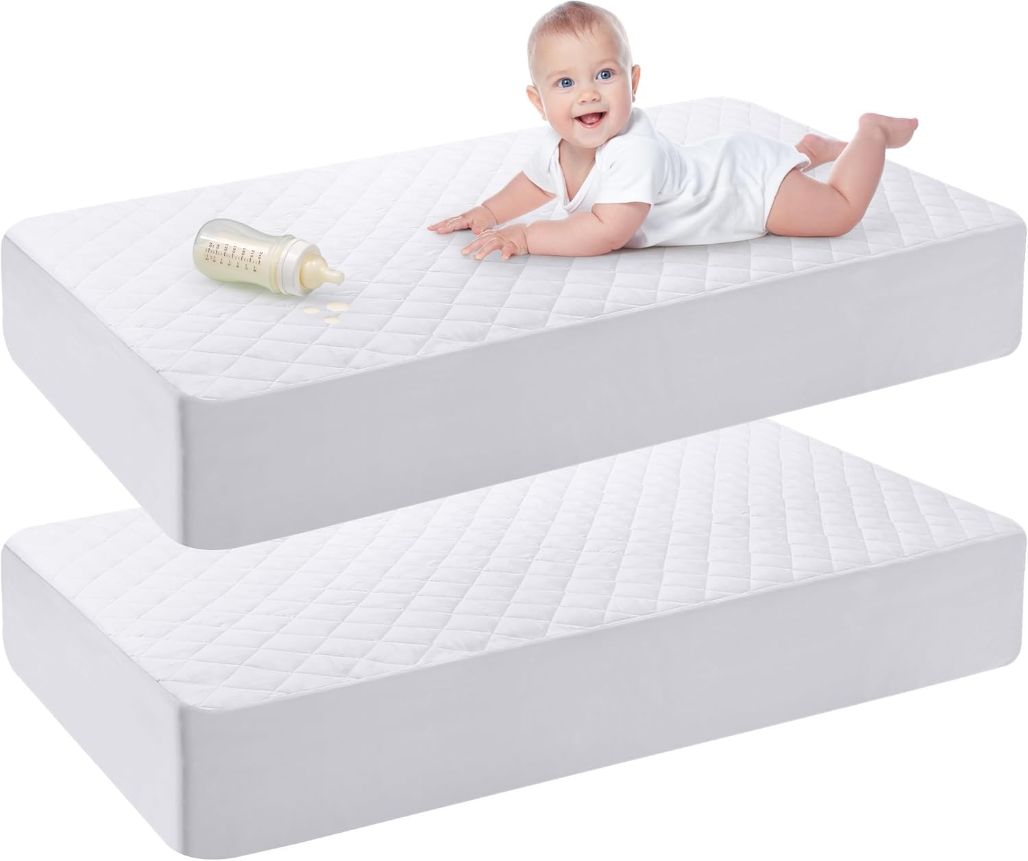 Utopia Bedding Waterproof Crib Fitted Mattress Protector (Pack of 2) - Toddler and Baby Crib Mattress Pad Cover - Soft and Breathable with 7 Inches Deep Skirt (White, 28" x 52")