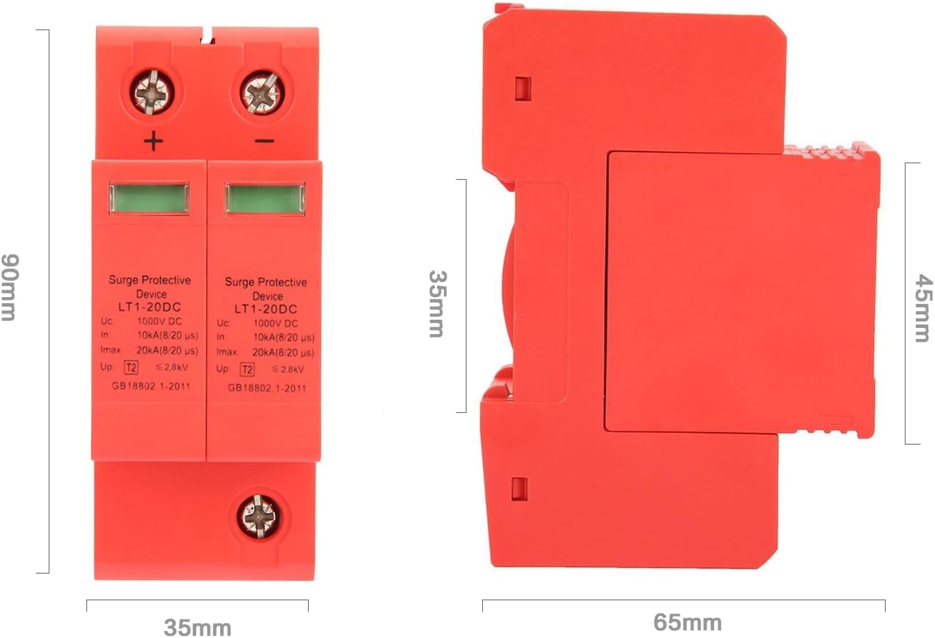DEWIN Scaricatore DC 1000V 2P 10KA~20KA Dispositivo di Protezione Contro Sovratensioni