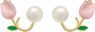 Pärlörhängen kvinnor stiftgåva smycken flickor elegant rosa tulpan blomma pärla baksida örhängen nya smycken fest flickor temperament accessoarer lyxiga gåvor för kvinnor