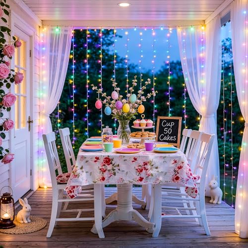 Image of JMEXSUSS 300LED Curtain Lights for Easter Decor, 9.8x9.8ft, Pastel