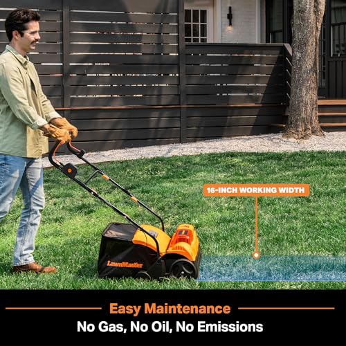 Image of LawnMaster 48V MAX Brushless 16 inch 2-in-1 Cordless Dethatcher and Scarifier with Removable Thatch Collection Bag Quick-Fold - CLGVB4816 | Removable Thatch Collection Bag, Quick-Fold