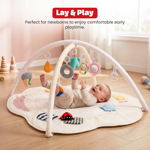Image of Baybee 2 in 1 Premium Baby Play Gym & Activity Mat for Babies with Extra | Soft Cushion | Portable Playing mat for Kids with Sensory Toys | BPA Free Play Mat for New Born Baby up to 36 Months (Beige) | Soft Cushion | Portable Playing mat for Kids with Sensory Toys | BPA Free Play Mat for New Born Baby up to 36 Months (Beige)