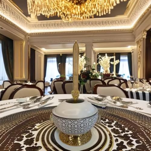 HONHPD 4 Pack Matte White Chafing Dish Buffet Set, 8QT Stainless Steel Food Warmer with Hanging, Buffet Servers, Hotel Buffet Equipment Dishes for Chafin, Chafing Dishes for Catering, Gold and White