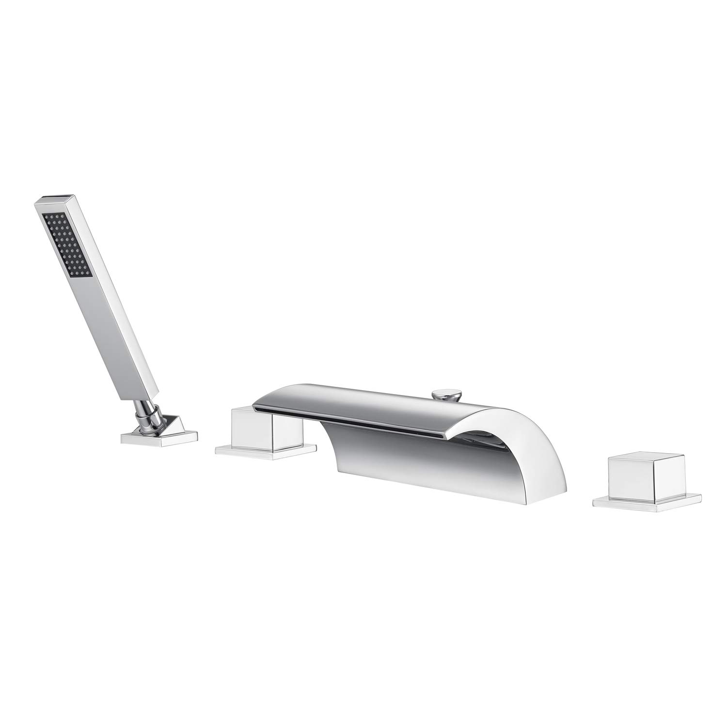 sumerain Four Hole Roman Tub Faucet with Hand Shower and Waterfall Spout Chrome Finish High Flow
