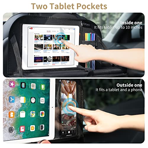 LUCMO Auto Rückenlehnenschutz, Autositz Organizer, Rücksitz Organizer mit Tablet/Telefon Aufbewahrung, Wasserdicht Multifunktionale Auto Aufbewahrungstasche kinder