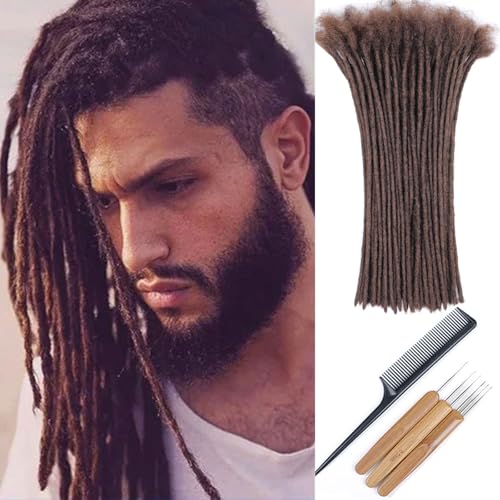 Huarisi 12 Inch Brown Dreadlock Extensions Human Hair 0.2cm Thin Loc Extensions Real Human Hair for Men Women 60 Strands #4 Full Handmade Permanent Dreadlock Extensions Can Be Curled