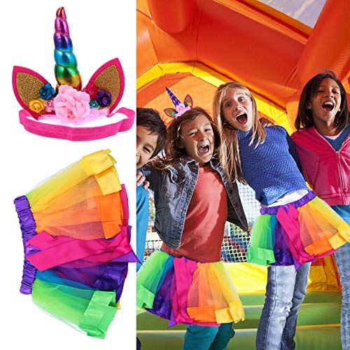 ABOOFAN Saia Tutu Arco-Íris Com Tiara de Unicórnio Em Camadas Vestido Bolha de Tule de Gaze Colorida