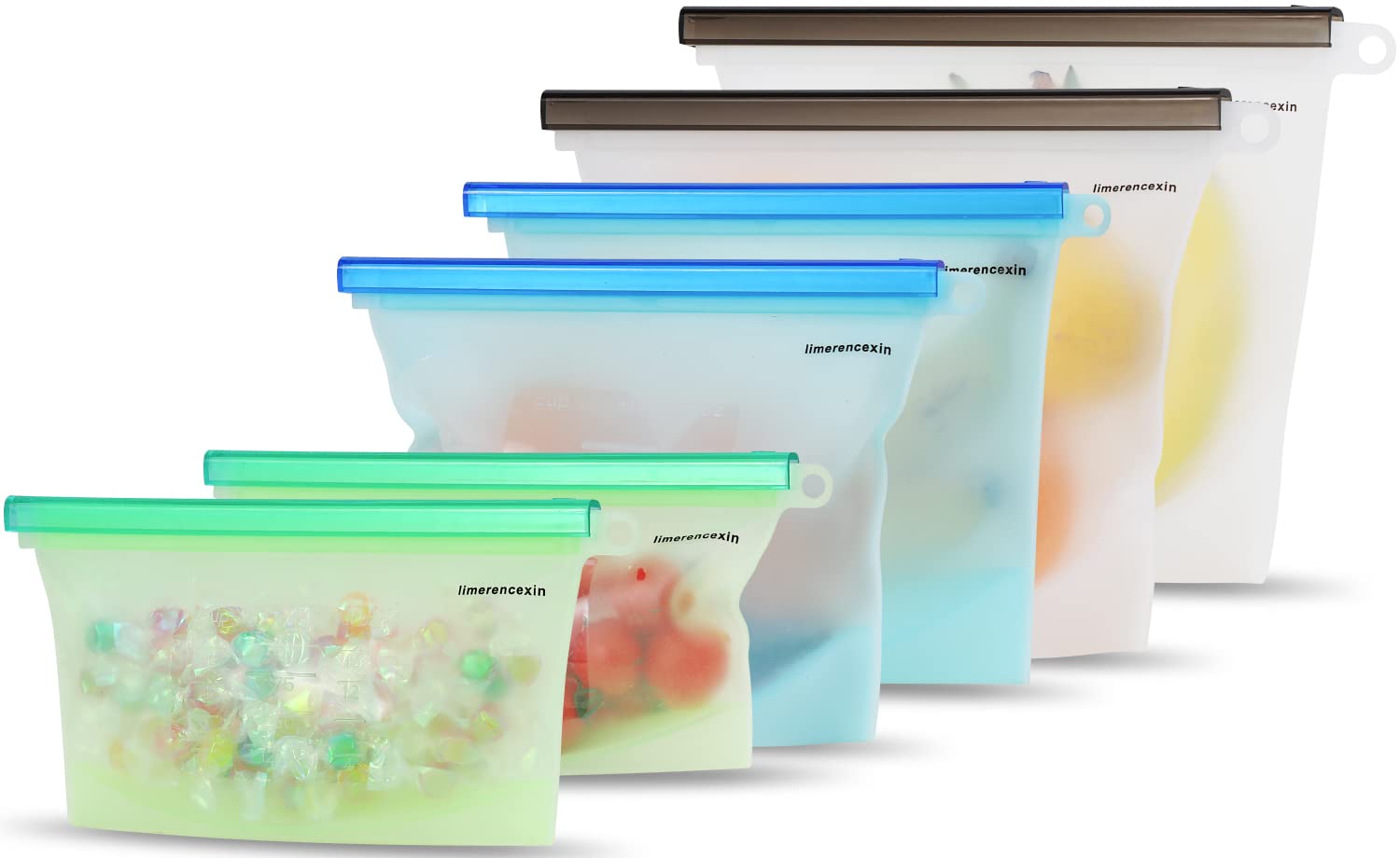 Reusable Silicone Food Storage Bags (2 Large + 2 Medium + 2 Small) 100% Food Grade Silicone | Leak Proof | Airtight | Dishwasher Safe | Keeps fruits, vegetables, sandwiches fresh.