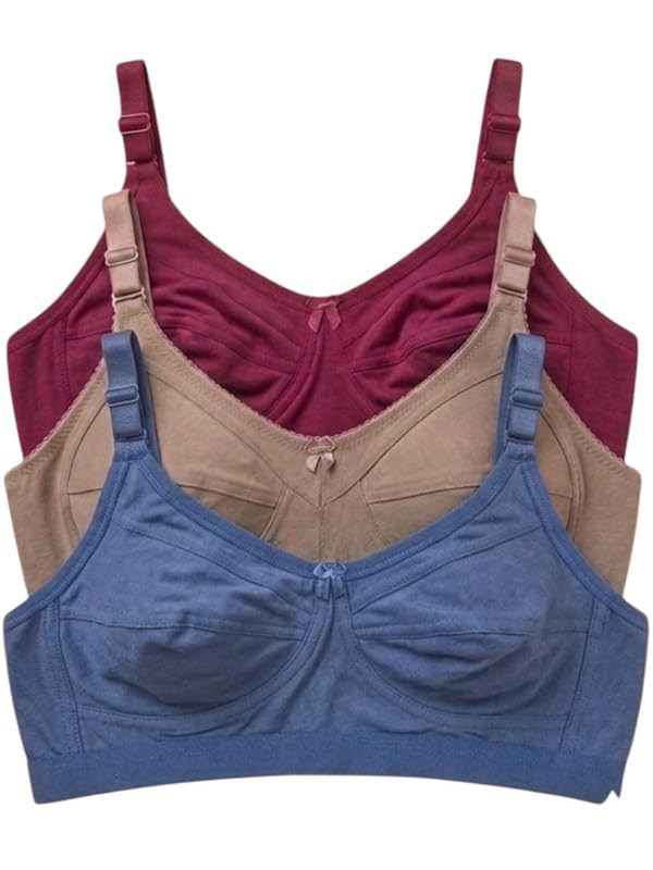 Women’s Cotton Full Coverage Non Padded Non Wired Everyday T-Shirt Bra Combo (Pack of 3)-picture-20