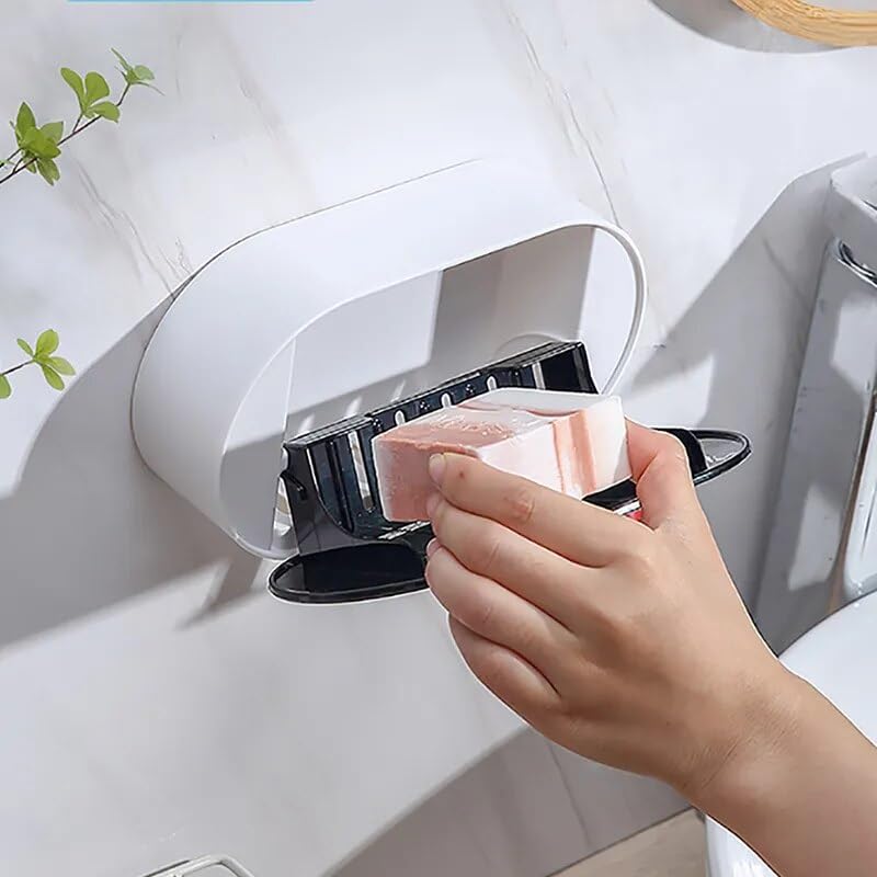 FYCAN Wall-Mounted Soap Dish with Lid Drain Soap Multifunction Bathroom Soap Holder Home Drainable Storage Box Storage Shelf Bathroom Accessories Shampoo Toiletries, Kitchen Bathroom Bedroom_1