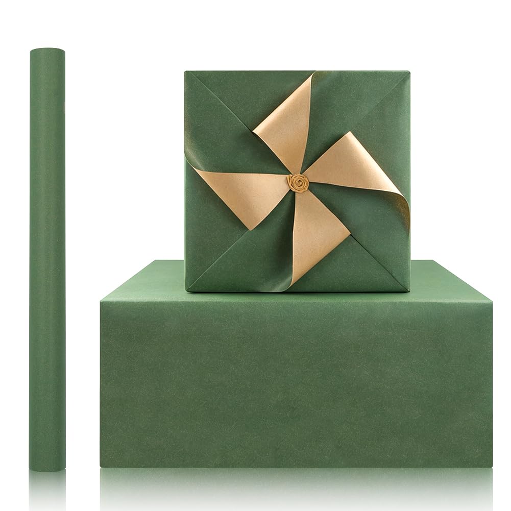 Dark Green Wrapping Paper Roll, Solid Deep Olive Green Kraft Wrapping Paper -1 Mini Roll 43x300cm, Matte Green Gift Wrap for Weddings, Christmas, Birthday, Military Camo Party