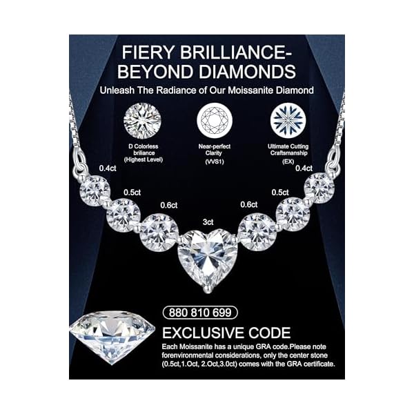 Moissanite Necklace for Women, 1.7-7.6 Carat Lab Created Diamond Necklace, 925 Sterling Silver Wedding Anniversary Birthday Christmas Valentine Mothers Day Jewelry Gifts for Mom Wife Her Girlfriend - Image 4