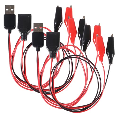Image of 4PCS USB to Alligator Clip Adapter Cable, 24AWG 2PCS Male USB to Alligator Clip Jumper Probe, 2Pcs Female USB to Dual Copper Alligator Clip Test Leads 60cm / 1.96 ft for Testing The Circuit