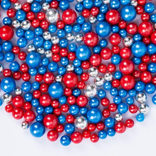 Image of Edible Patriotic Sprinkles,July 4th Blue Red and Silver Pearl Sprinkle Mix for USA Baking Decorations,130g,Edible Sugar Pearls for Captain Cake Decorating,Cookies,Ice Cream,Fondant Cake,Cupcakes,Desserts,Flag Day,Independence Day,4th of July Party Supplies