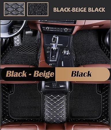 Image of 7D Premium Leatherette Car Foot Mat for Jaguar F-Type (2018-2024) | Luxurious & Elegant Look | 100% Waterproof and Dust Proof | Custom Fitted 7D Car Floor Tray Mat - Black with Beige