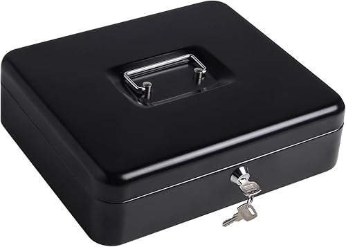 Kasten Caja de dinero de metal con bandeja de dinero y cerradura de llave, caja de dinero para ahorrar en efectivo, 11.8 x 9.5 x 3.5 pulgadas,