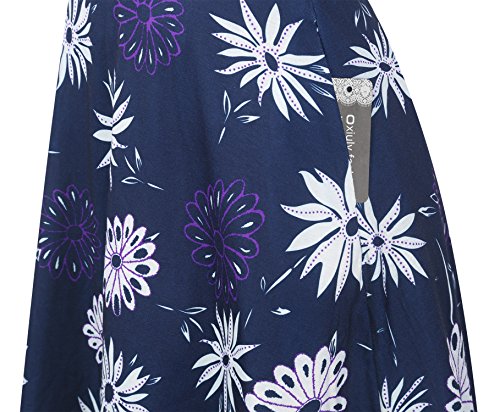 Image of oxiuly Women Casual Dress Round Neck Soft Cotton Floral A-Line Midi Summer Dresses with Pockets OX262