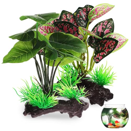 Image of Milisten 2Pcs Fish Tank Plants Plastic, Fish Tank Decorations, Artificial Plants, Aquarium Decorations Accessories, Mini Plants Goldfish Hides