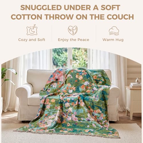 Image of LUTBM Boho Throw Blanket for Couch Chair 50 inchx60 inch, Cotton Cozy Bed Blankets