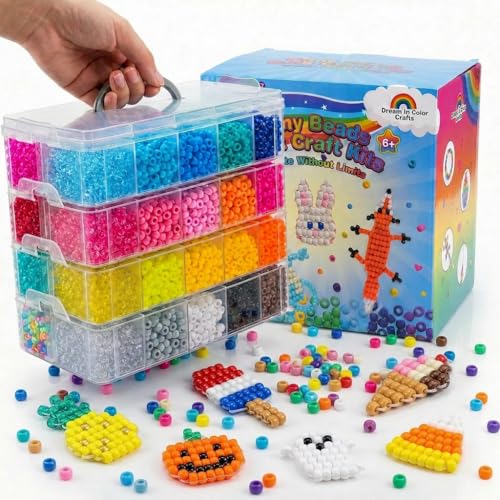 14000Pcs Pony Beads Kit 40 Colors Rave Kandi Beads for Bracelet Making Kit with Glow Beads Bulk for Hair Braiding Large Hole DIY Keychain Jewelry Making Craft Kits (Jumbo Kit 9.2LB)