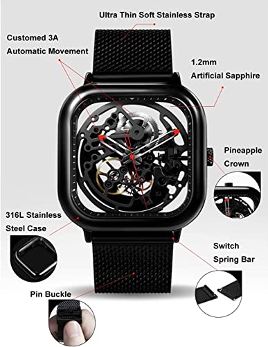 CIGA Design Stainless Steel Full Hollow Analog Black Dial Men Watch-Z011-Blbl-W13, Black Band - Image 3