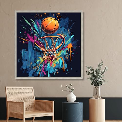 Illustration colorée d'un panier de basket art mural salon