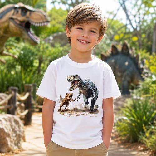 Image of Dinosaur Shirt for Kids Boys Girls Funny Toddler Dino Short Sleeve Graphic Cotton Tee Top 2-7T