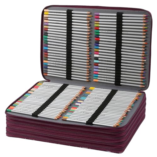 Image of 500 Individual-Slot Colored Pencil Organizer with Zipper - Fabric Art Storage Bag for Painters and Artists (Small Slots,Galaxy Purple)