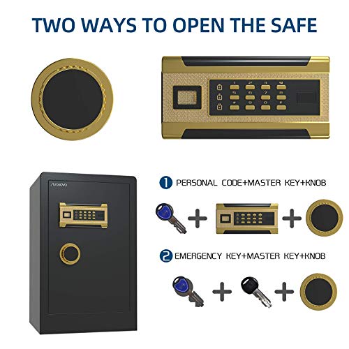 Nurxiovo Security Safe Box, 3.8 Cubic Feet Safe with Double Safety Key Lock and Password, Secret Cubby, Removable and Adjustable Shelf, for Home Office, Black - Thumbnail 3