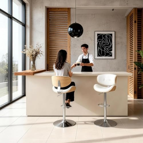 Image of Adjustable Swivel Bar Stools Chair,Counter Height Bar Stools with Back,350 LBS PU Leather Bar Stool for Kitchen Island,Upholstered Pub Stools with Footrest (White, Set of 4)