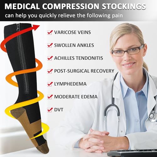 Image of Ailaka Medical 15-20 mmHg Zipper Compression Socks Women Men