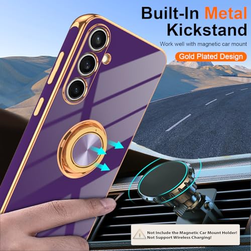 Gritup for Samsung Galaxy S23 FE Case | 2Pcs Screen Protector | 360° Rotation Ring Holder Magnetic Kickstand, Plating Gold Edge Soft TPU Shockproof Protective Cover for S23 FE, Purple - image 8