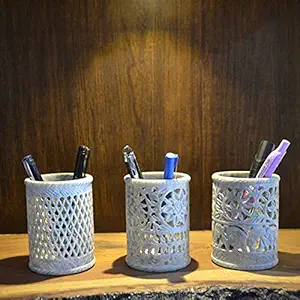 Katkaria Creations Soapstone Marble Pen Stand || Organizer || Card Holders || Makeup Brush Organizers Handicrafts