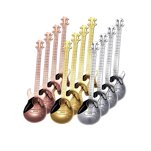 CINY 12 Piezas De Cucharillas De Café De Guitarra Cucharaditas De Café De Acero Inoxidable, Barra De Música Cuchara De Postre Cuchara Regalos De Guitarra para Bebidas Azúcar Mezclar Batido Mermelada Cover