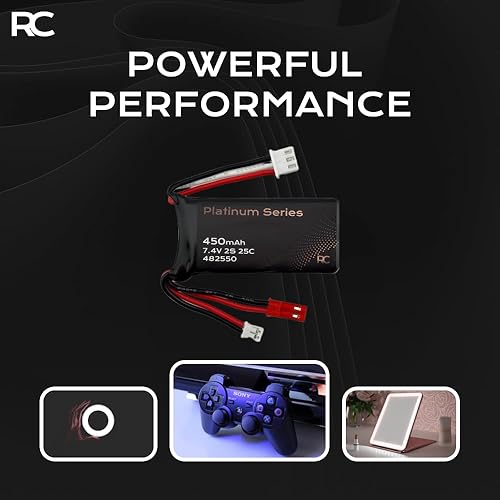 Miniatura 5 de Batería LiPo de 7.4V 450mAh 2S 25C con conectores JST y PH2.0  Batería RC recargable para coches a escala 110 a 124, camiones, barcos, drones