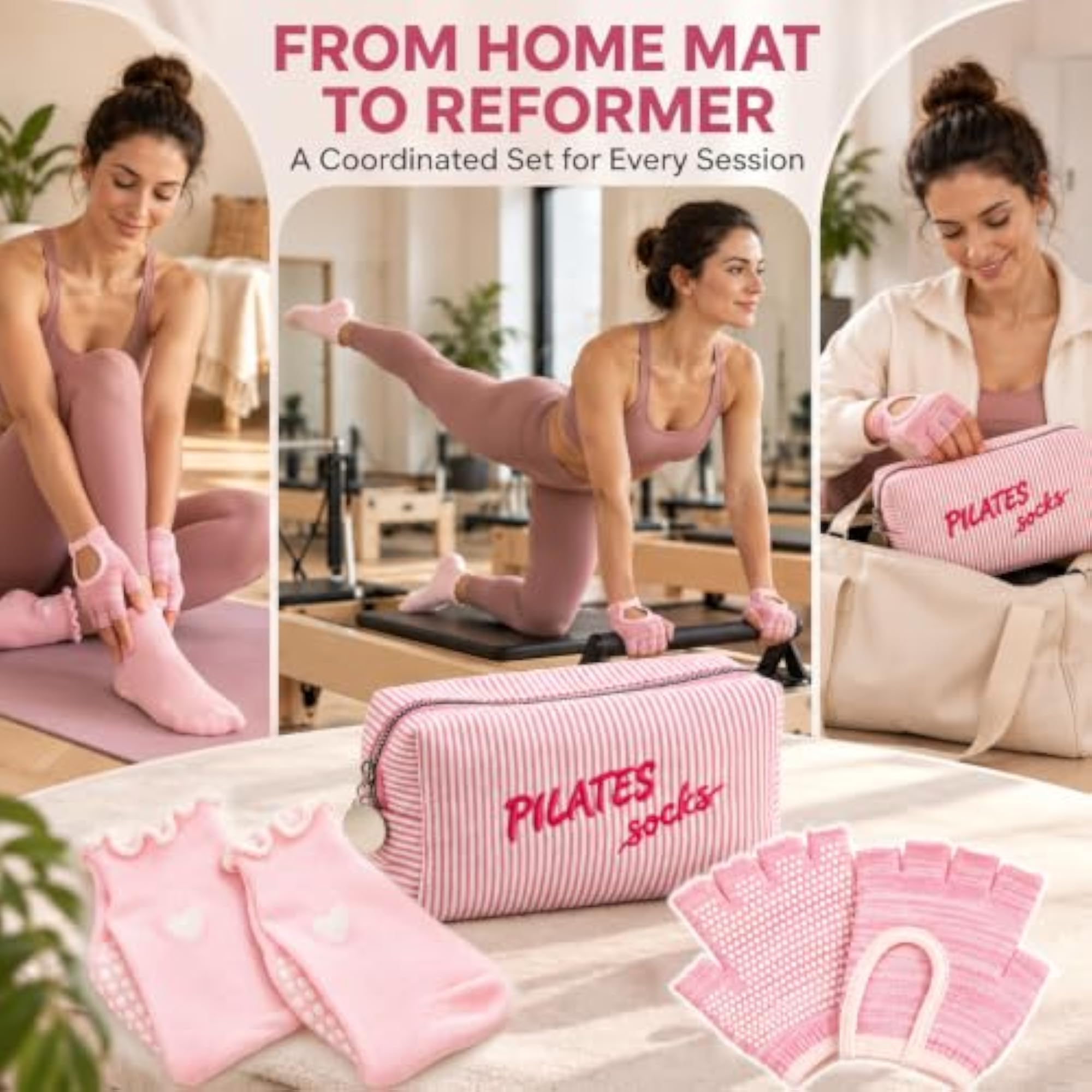 Pink Striped Gym Makeup Bag for Pilates and Yoga