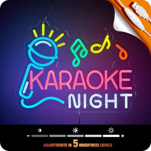 Image of Karaoke Night Neon Sign for Wall Decor Karaoke Bar Led Light Up Signs Wall Led lights Game Room Man Cave Pub Room Party Birthday