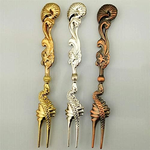 Forks Fruit Fork Bronze Carved Cake Dessert Fork Family Or Party (Color : H) (F)
