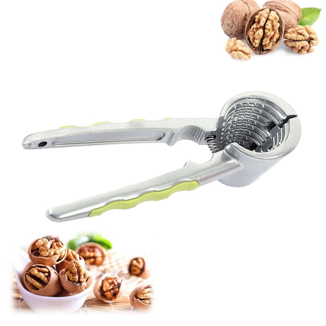 Heavy Duty Nutcracker Funnel Walnut Pliers Nuts Tool Pecan Walnut Plier Opener Tool with Stainless Steel Silicone Handle for Nuts Walnut Hazelnut Almonds Brazil Nuts and Other Nuts (Green)